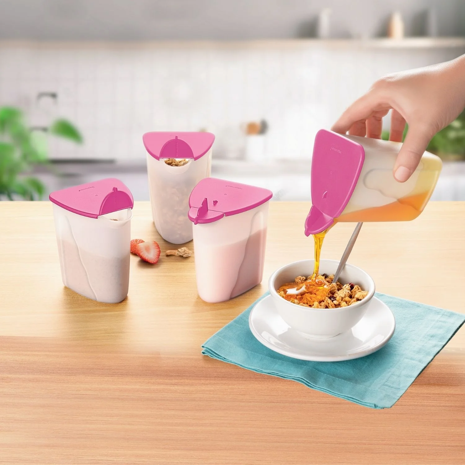 Pote para servir Murano Tupperware 350ml Rosa com Branco - Image 3
